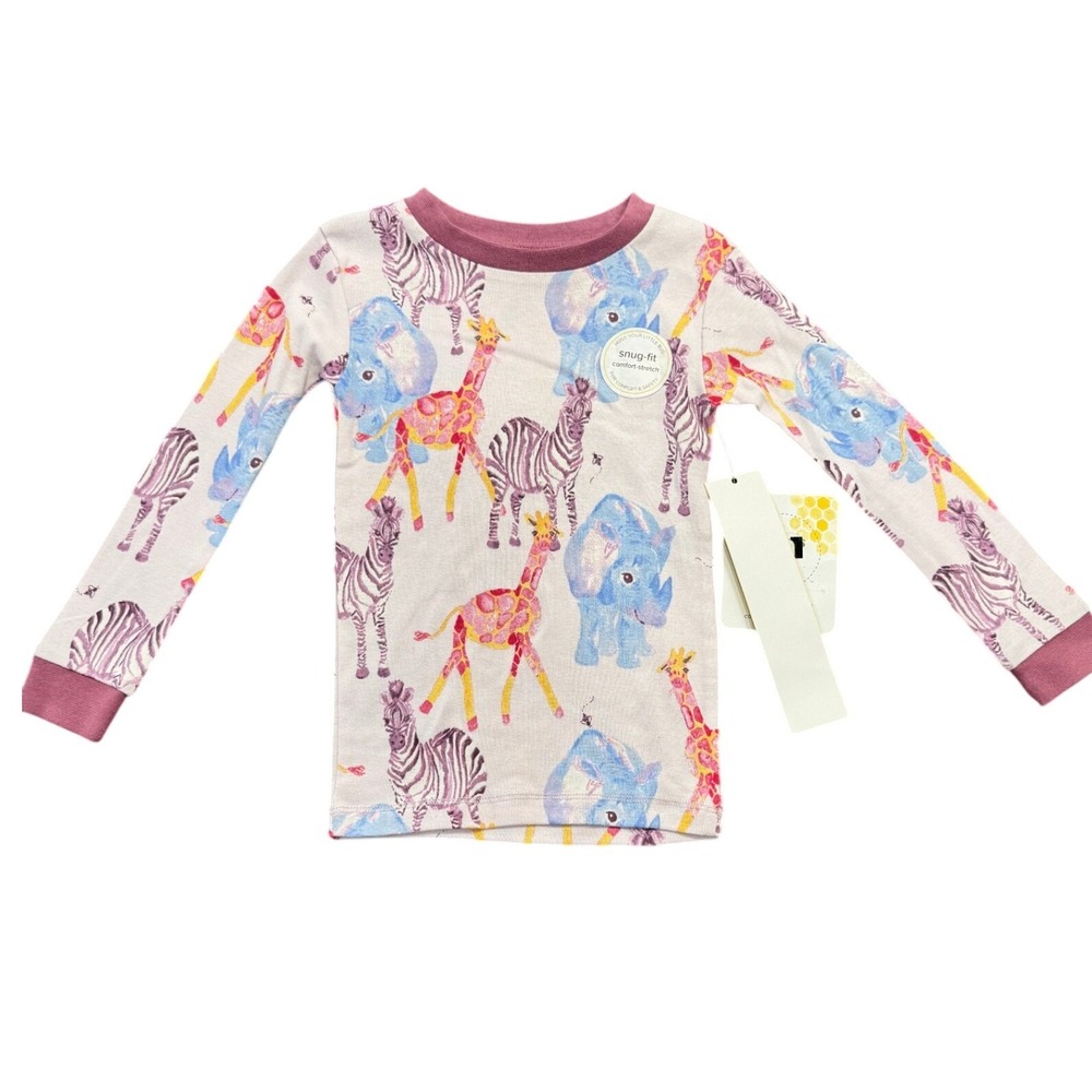 Burts Bees Kids Safari Animal Organic Cotton Snug Fit Pajama Top 2T Maroon Grey